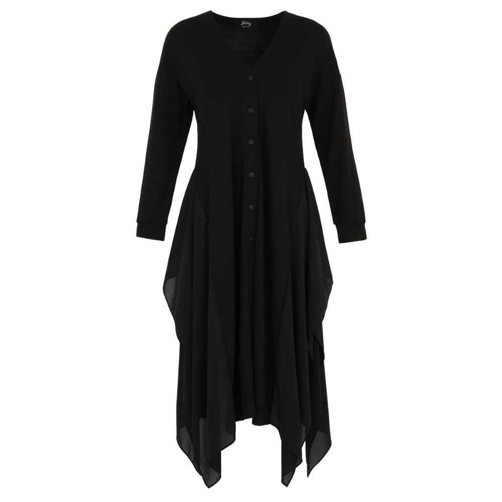 Ever Sassy Draped Button-Up Duster Black Asymmetrical Hem Dress women size S